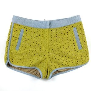 Love Riche Yellow Eyelet Denim Shorts Chambray S